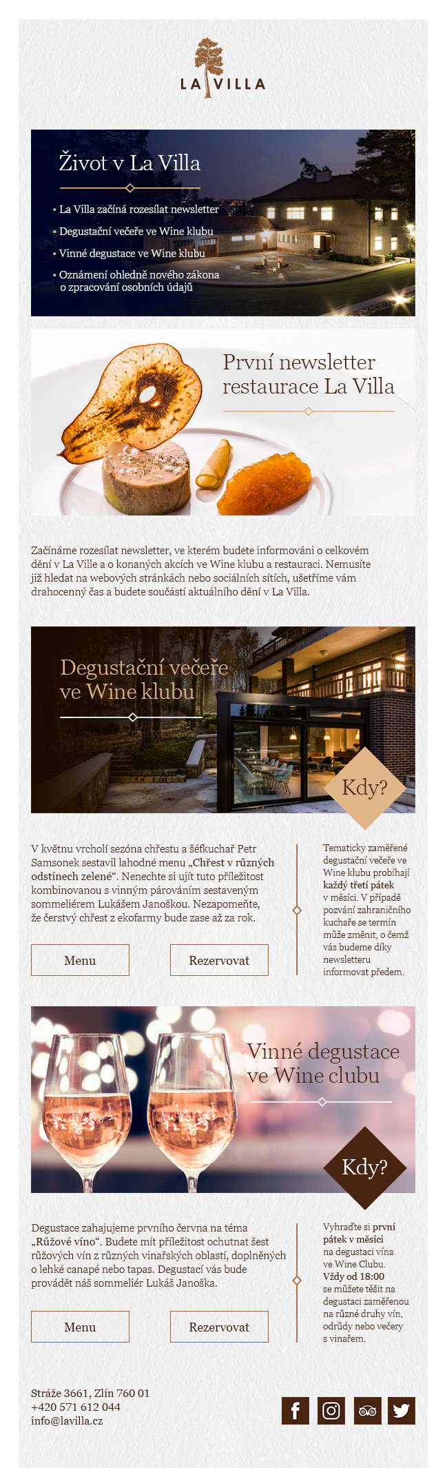 newsletter LA VILLA RESTAURANT